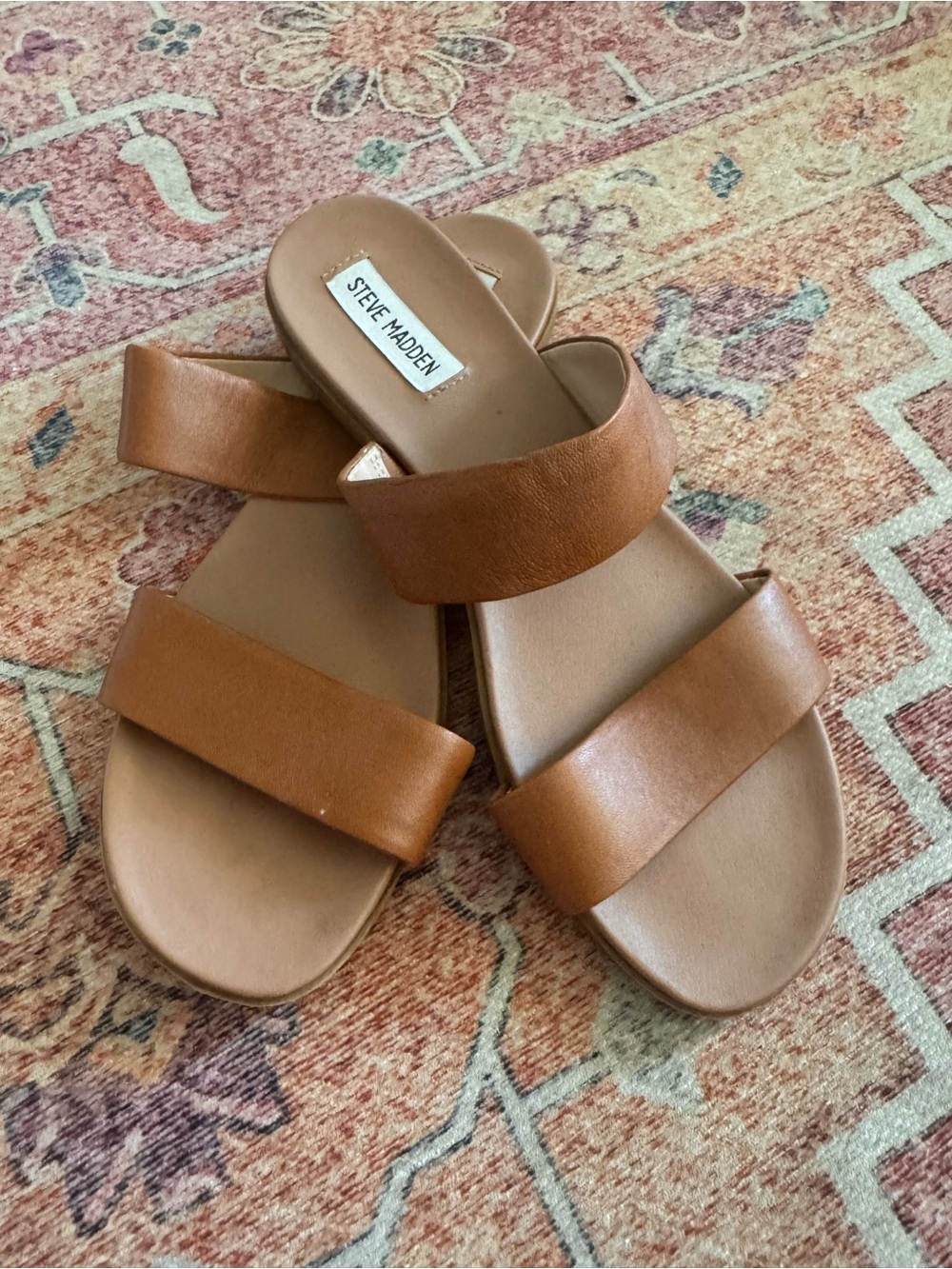 Steve Madden Cognac Double-Strap Slide Sandals